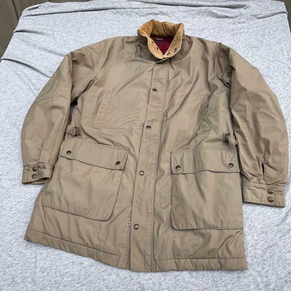 Brooks Brothers Mens Field Jacket Tan Khaki Quilted Lining Hideaway Hood Size 42